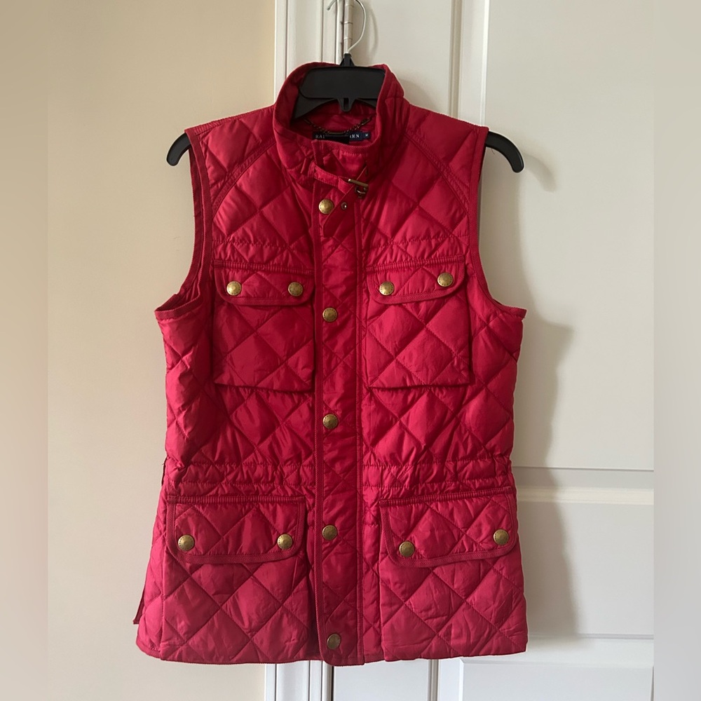 ✨️RALPH LAUREN✨️ RED Equestrian-Inspired Quilted Down 🐎Riding🐎 Vest, LK NEW!!
